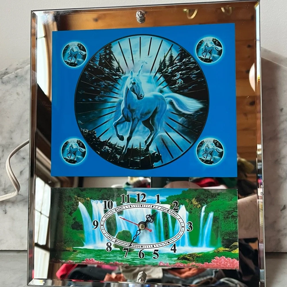 Vintage 80s Blue and Green Unicorn Light up Wall Clock